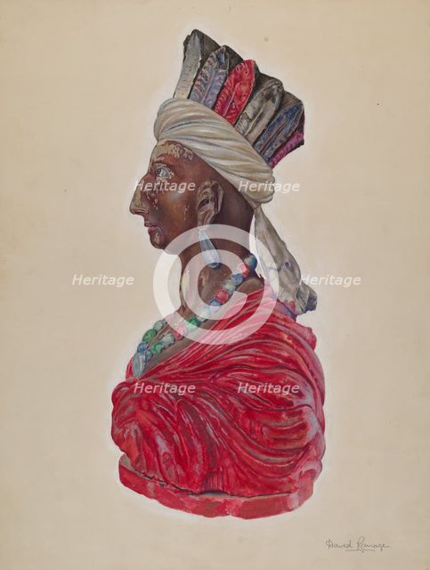 Wooden Indian Bust, c. 1937. Creator: David Ramage.