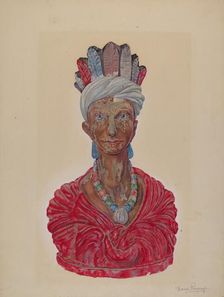 Wooden Indian Bust, c. 1937. Creator: David Ramage