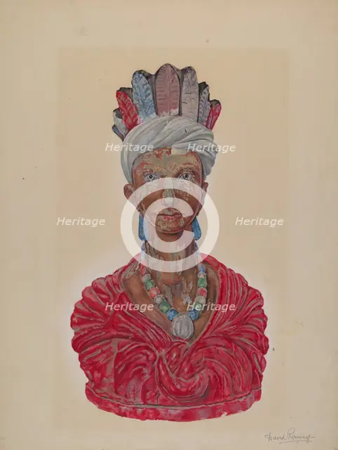 Wooden Indian Bust, c. 1937. Creator: David Ramage.
