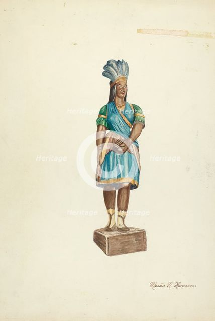Wooden Indian (Female), 1935/1942. Creator: Marius Hansen.