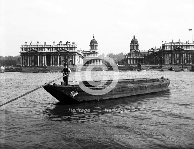 Wooden lighter and topsail barges on the Thames at Greenwich, London, c1905. Artist: Unknown