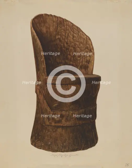 Wooden Log Chair, 1938. Creator: Lloyd Charles Lemcke.