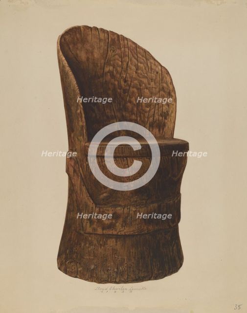 Wooden Log Chair, 1938. Creator: Lloyd Charles Lemcke.
