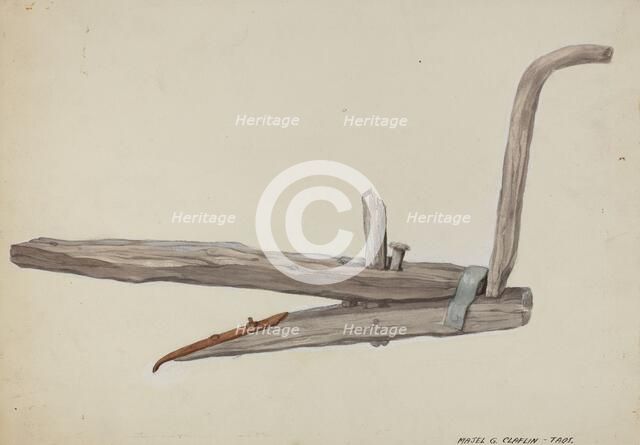 Wooden Plow, c. 1937. Creator: Majel G. Claflin.