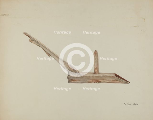 Wooden Plow, c. 1938. Creator: Vera Van Voris.