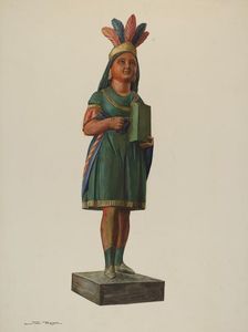 Wooden Pocahontas Store Figure, c. 1937. Creator: Stanley Mazur