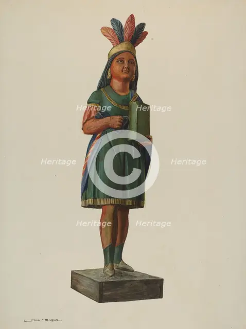Wooden Pocahontas Store Figure, c. 1937. Creator: Stanley Mazur.