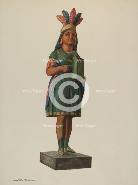 Wooden Pocahontas Store Figure, c. 1937. Creator: Stanley Mazur.