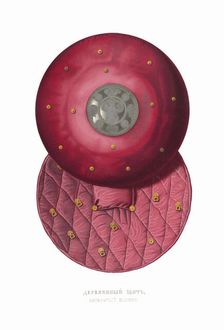 Wooden round shield. From the Antiquities of the Russian State, 1849-1853. Creator: Solntsev, Fyodor Grigoryevich (1801-1892)