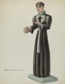 Wooden Santo - Friar with Cross on Breast, 1935/1942. Creator: Majel G. Claflin