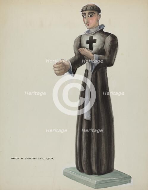 Wooden Santo - Friar with Cross on Breast, 1935/1942. Creator: Majel G. Claflin.