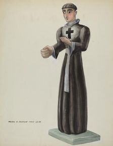 Wooden Santo - Friar with Cross on Breast, 1935/1942. Creator: Majel G. Claflin