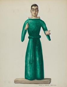 Wooden Santo in Bright Green Dress, 1935/1942. Creator: Majel G. Claflin