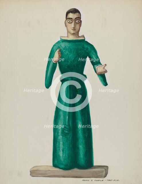 Wooden Santo in Bright Green Dress, 1935/1942. Creator: Majel G. Claflin.
