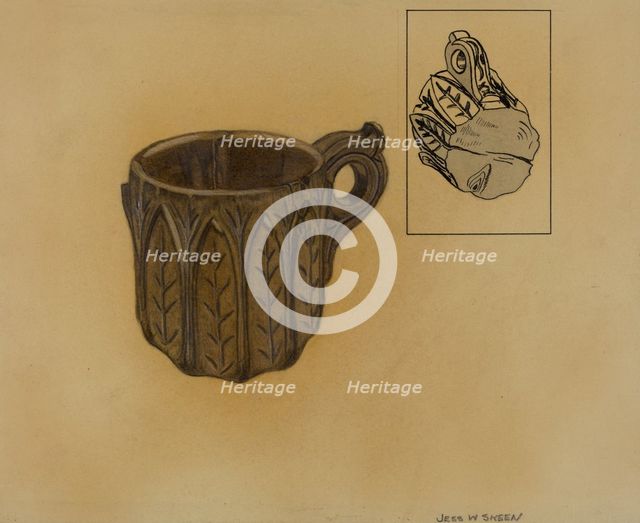 Wooden Shaving Mug, c. 1936. Creator: Jesse W. Skeen.
