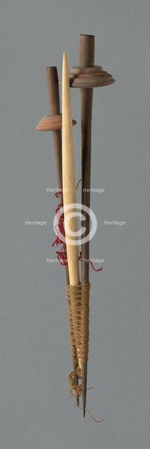Wooden Spindle with Ceramic Whorl, Peru, 1000/1476. Creator: Unknown.