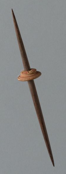 Wooden Spindle with Ceramic Whorl, Peru, 1000/1476. Creator: Unknown