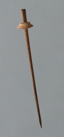 Wooden Spindle with Ceramic Whorl, Peru, 1000/1476. Creator: Unknown