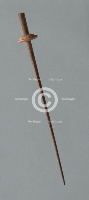 Wooden Spindle with Ceramic Whorl, Peru, 1000/1476. Creator: Unknown.