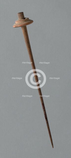 Wooden Spindle with Ceramic Whorl, Peru, 1000/1476. Creator: Unknown.