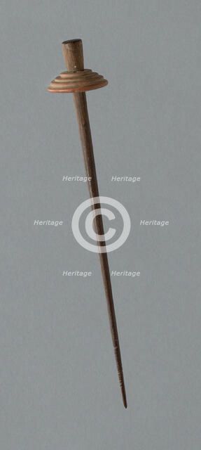 Wooden Spindle with Ceramic Whorl, Peru, 1000/1476. Creator: Unknown.