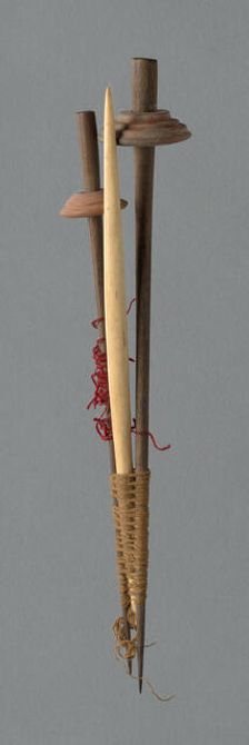 Wooden Spindle with Ceramic Whorl, Peru, 1000/1476. Creator: Unknown