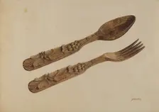 Wooden Spoon and Fork, c. 1939. Creator: John Cutting