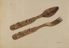 Wooden Spoon and Fork, c. 1939. Creator: John Cutting