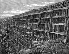 Wooden trestle bridge on the Union Pacific Railroad, Dale Creek, Wyoming, USA, 1869. Creator: Unknown