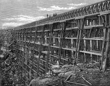 Wooden trestle bridge on the Union Pacific Railroad, Dale Creek, Wyoming, USA, 1869. Creator: Unknown