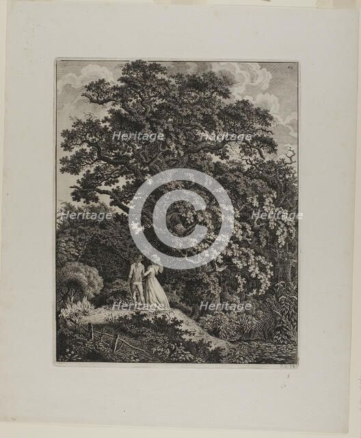 Woodland Landscape with an Elegant Couple Walking Beneath an Oak, 1796/1800. Creator: Carl Wilhelm Kolbe the elder.