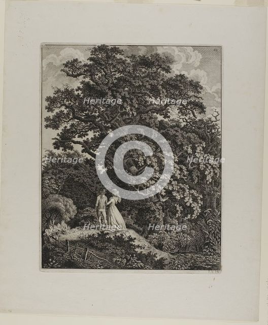 Woodland Landscape with an Elegant Couple Walking Beneath an Oak, 1796/1800. Creator: Carl Wilhelm Kolbe the elder.