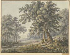 Woodland scene with two groups of figures, 1760. Creator: Johann Heinrich Muntz