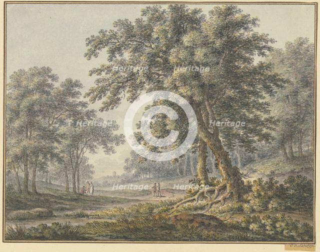 Woodland scene with two groups of figures, 1760. Creator: Johann Heinrich Muntz.