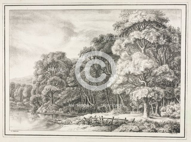 Woodland Scenery with Lake, 1811-1816. Creator: Johann Nepomuk Strixner (German, 1782-1855).
