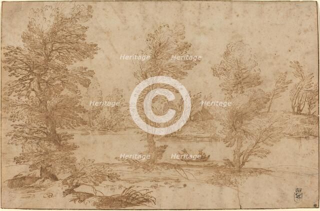 Woodland River with a Boat, c. 1590. Creator: Agostino Carracci.