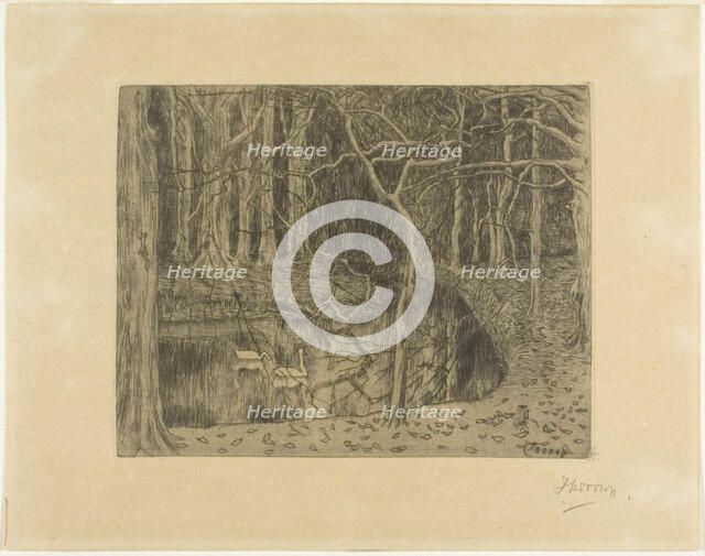 Woodland with a Pond and Swans, 1897. Creator: Jan Toorop.