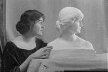 Woodruff, Eleanor, Miss, with portrait bust, portrait photograph, ca. 1914. Creator: Arnold Genthe