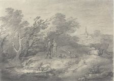 Woods Near a Village with Rabbit Catchers and Their Greyhounds, late 1750s. Creator: Thomas Gainsborough