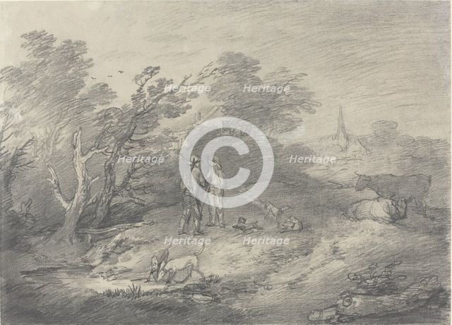 Woods Near a Village with Rabbit Catchers and Their Greyhounds, late 1750s. Creator: Thomas Gainsborough.