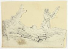 Woodsman Axing Fallen Tree.d.. Creator: William Henry Pyne