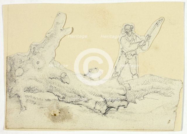 Woodsman Axing Fallen Tree.d.. Creator: William Henry Pyne.