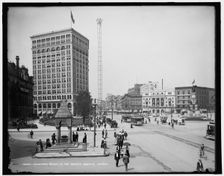 Woodward Avenue at the Campus Martius, Detroit, between 1890 and 1901. Creator: Unknown