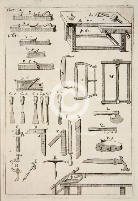 Woodworking Tools, pub. 1683 (engraving). Creator: English School (17th Century).