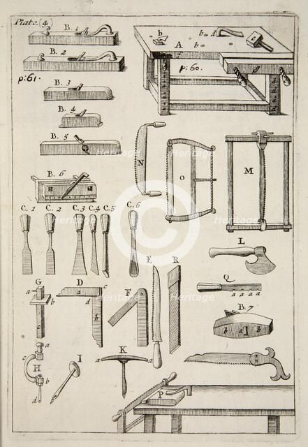 Woodworking Tools, pub. 1683 (engraving). Creator: English School (17th Century).