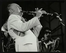 Woody Herman in concert at the Alexandra Palace, London, 1979. Creator: Denis Williams