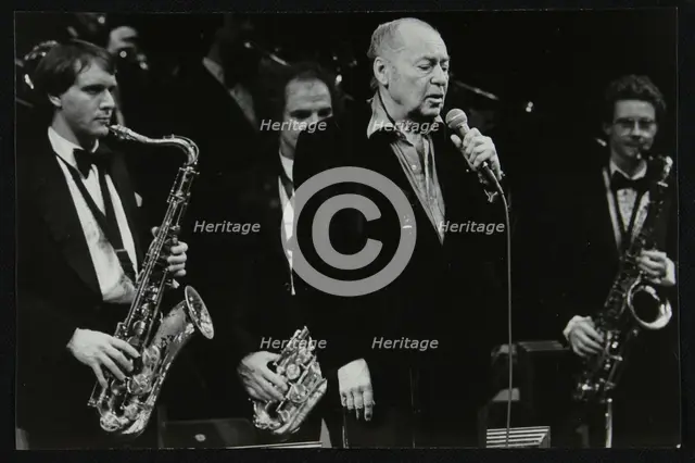 Woody Herman in concert at the Forum Theatre, Hatfield, Hertfordshire, 1983. Creator: Denis Williams.