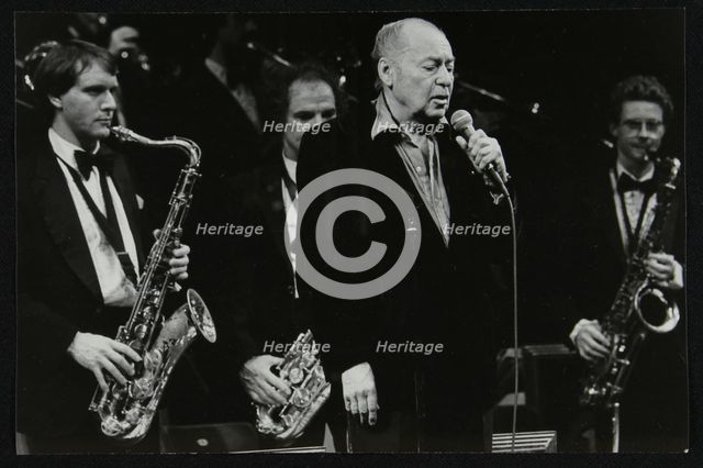 Woody Herman in concert at the Forum Theatre, Hatfield, Hertfordshire, 1983. Creator: Denis Williams.