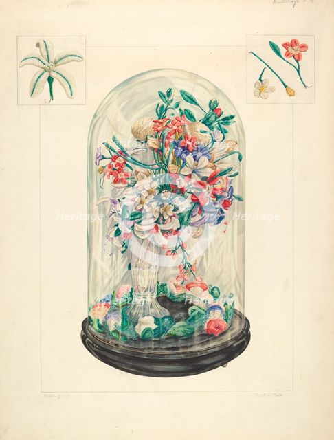 Wool Flowers Under Glass, 1935/1942. Creator: Frank J Mace.