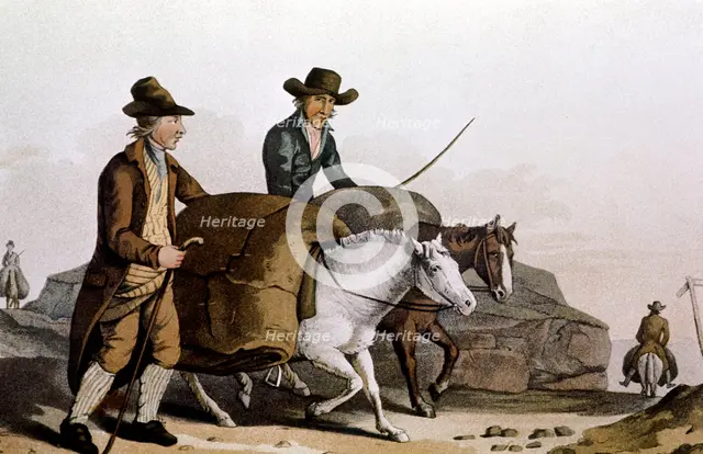 Wool merchant taking 'pieces' of cloth to the Cloth Hall at Leeds for sale, 1814. Artist: Unknown